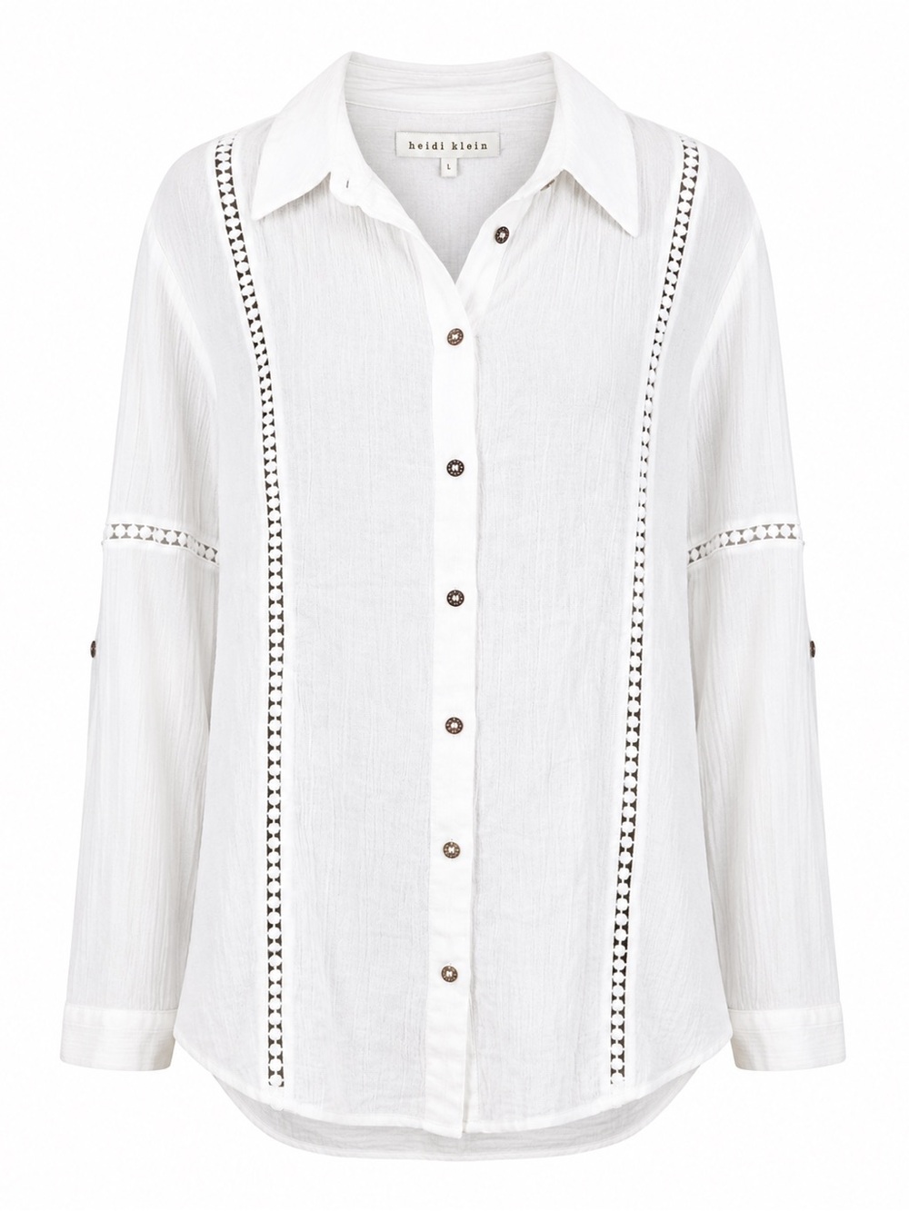 Heidi Klein White Cotton Gauze Button Shirt Boho Coastal Quiet Luxury Large